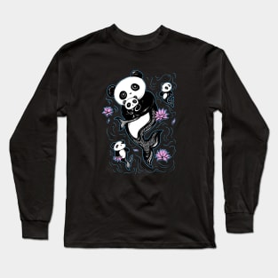 Panda Mermaid Bear with Lotus Flowers Long Sleeve T-Shirt